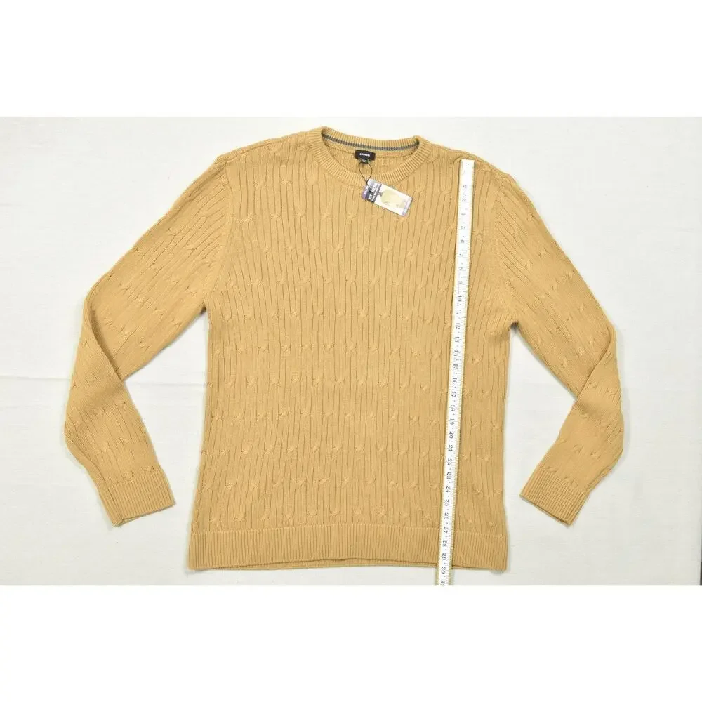 NEW Express Men XXL Camel Tan Cable Knit Sweater 100% Cotton NWT